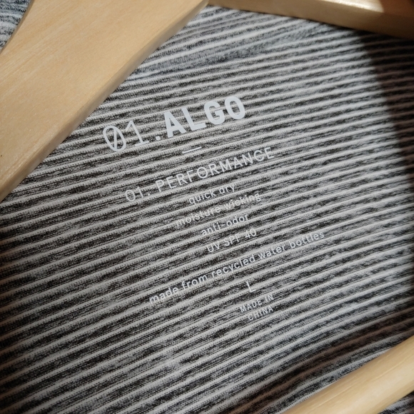 01.Algo Polo Shirt Mens Large Gray Stripe Quick Dry UV SPF 40 Performance L - Picture 7 of 8